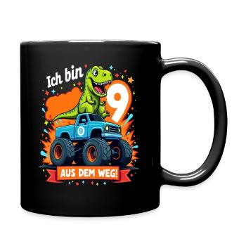 Dinosaur 9th Birthday Monster Truck - Full Colour Mug - black - Right