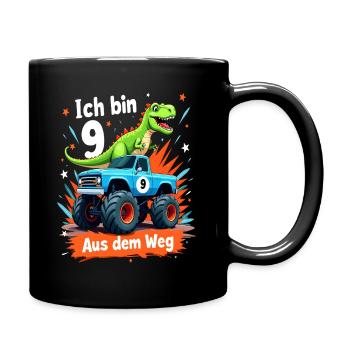 Dinosaur 9th Birthday Monster Truck - Full Colour Mug - black - Right