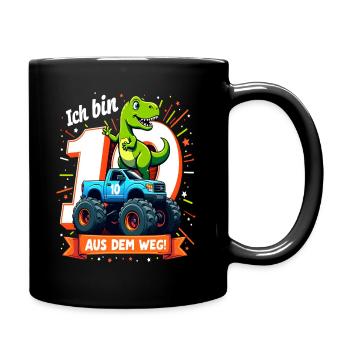 Dinosaur 10th Birthday Monster Truck - Full Colour Mug - black - Right
