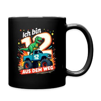 Dinosaur 12th Birthday Monster Truck - Full Colour Mug - black - Right
