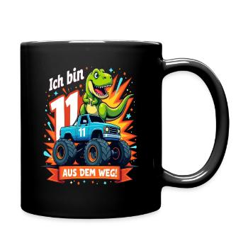 Dinosaur 11th Birthday Monster Truck - Full Colour Mug - black - Right
