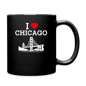 Ich liebe Chicago Wortspiel Golden Gate Bridge Lover Flagge - Tasse einfarbig - Schwarz - Rechts