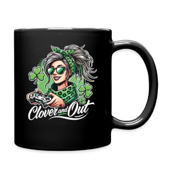 St. Patrick's Day Gamer Girl style clover and out - Full Colour Mug - black - Right