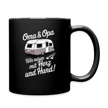 Oma und Opa – Wir reisen mit Herz und Hund - Tasse einfarbig - Schwarz - Rechts