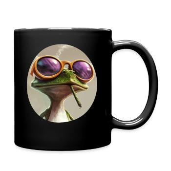 Cartoon frog smoking weed: Psychedelic croak - Full Colour Mug - black - Right