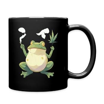 Frosch mit Joint und Cannabisblatt - Weed Frosch - Tasse einfarbig - Schwarz - Rechts