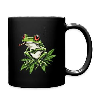 Frosch auf Cannabisblatt mit Joint - Weed Frosch - Tasse einfarbig - Schwarz - Rechts