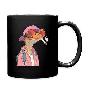 Frosch mit Mütze und Joint - Weed Frosch Design - Tasse einfarbig - Schwarz - Rechts