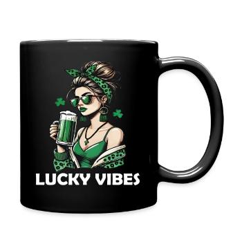 St. Patrick's Day Lucky Vibes Woman With Beer - Full Colour Mug - black - Right