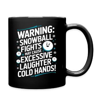 Warning: Snowball fights may cause excessive laugh - Full Colour Mug - black - Right