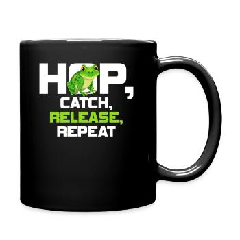 Hop Catch Release Repeat Frosch Humor - Tasse einfarbig - Schwarz - Rechts