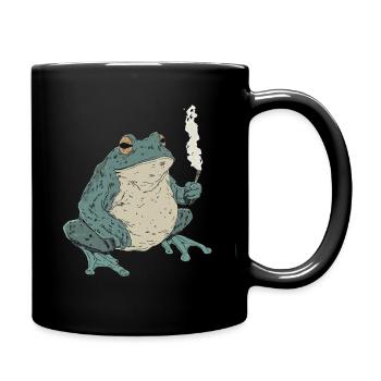 Dicker Frosch mit Zigarette - Weed Frosch Design - Tasse einfarbig - Schwarz - Rechts