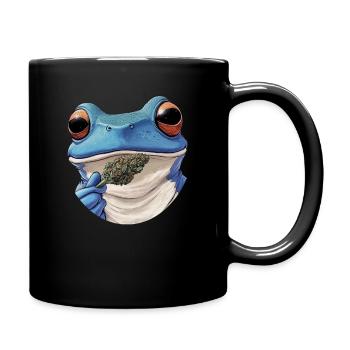 Blauer Frosch mit Weed-Blüte - Weed Frosch Design - Tasse einfarbig - Schwarz - Rechts