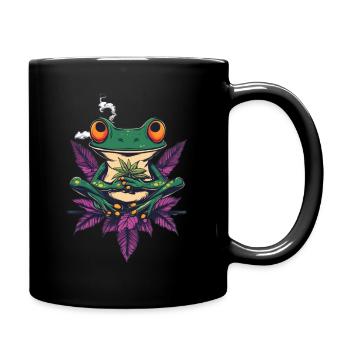 Frosch mit Joint und Cannabisblatt - Weed Frosch - Tasse einfarbig - Schwarz - Rechts