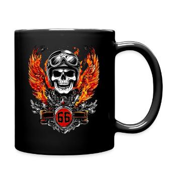 Biker 66 Birthday Skull Motorcycle Biker Emblem - Full Colour Mug - black - Right