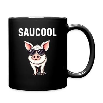 Lustiges Schwein mit Sonnenbrille Saucool Spruch - Tasse einfarbig - Schwarz - Rechts