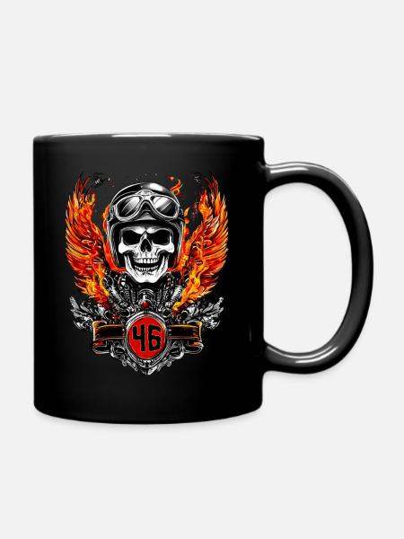 Biker 46 Birthday Skull Motorradfahrer Emblem Logo - Tasse einfarbig - Schwarz