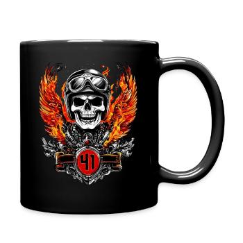 Biker 41 Birthday Skull Motorcycle - Full Colour Mug - black - Right