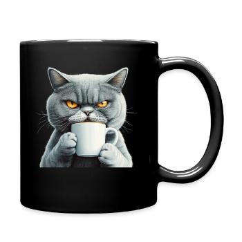 Réaliste : Chat avec du café - Mug uni - noir - Droite