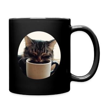 Sleeping cat with coffee cup - Full Colour Mug - black - Right
