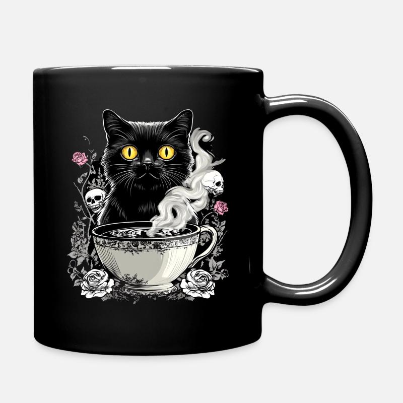 Mystical: Cat with skull coffee - Full Colour Mug - black