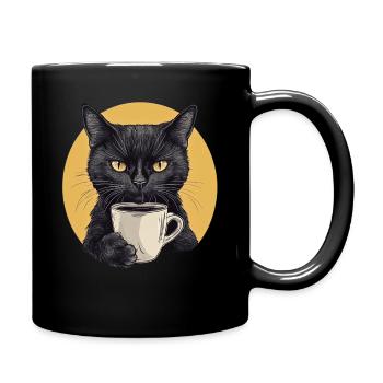 Realistic Cat with Coffee - Morning Ritual - Full Colour Mug - black - Right