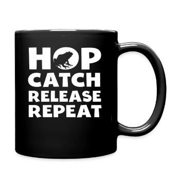Hop Catch Release Repeat Frosch Humor - Tasse einfarbig - Schwarz - Rechts