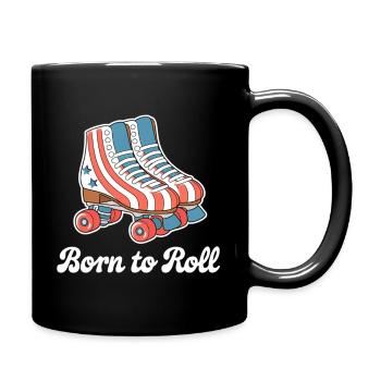 "Born to Roll" Retro Skates Design - Tasse einfarbig - Schwarz - Rechts