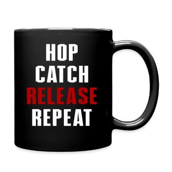 Hop Catch Release Repeat Frosch Humor - Tasse einfarbig - Schwarz - Rechts