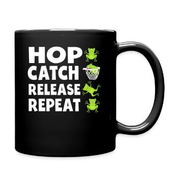 Hop Catch Release Repeat Frosch Humor - Tasse einfarbig - Schwarz - Rechts