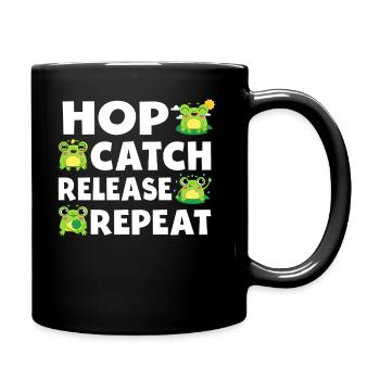 Hop Catch Release Repeat Frosch Humor - Tasse einfarbig - Schwarz - Rechts