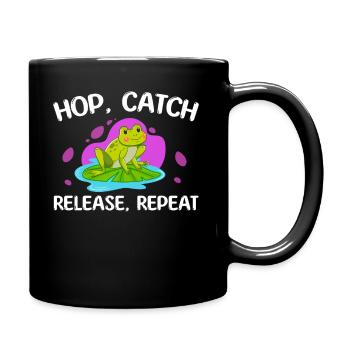 Hop Catch Release Repeat Frosch Humor - Tasse einfarbig - Schwarz - Rechts