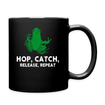 Hop Catch Release Repeat Frosch Humor - Tasse einfarbig - Schwarz - Rechts