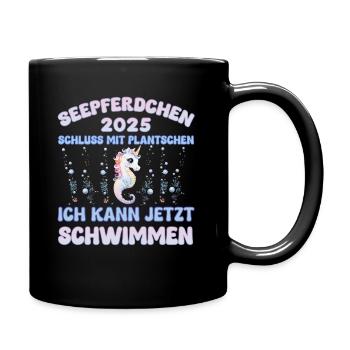 Seepferdchen bestanden 2025 Kinder Geschenkidee - Tasse einfarbig - Schwarz - Rechts