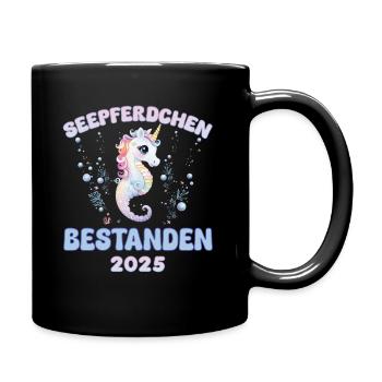 Mädchen Seepferdchen bestanden 2025 Kinder - Tasse einfarbig - Schwarz - Rechts