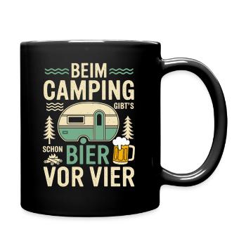 Beim Camping Bier Vor Vier Urlaub Sonne Ferien - Tasse einfarbig - Schwarz - Rechts
