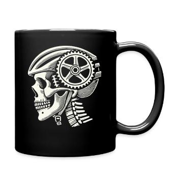 Fahrradfahrer Schädel Mit Kettenhelm Illustration - Tasse einfarbig - Schwarz - Rechts