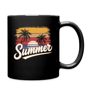 Summer Sun Holiday Palm Tree Vibes with Sunset Sea - Full Colour Mug - black - Right