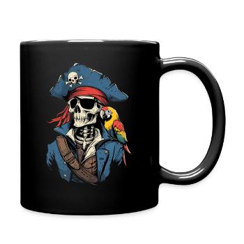 Skipper Pirate Captain Skeleton Skull Parrot Boat - Full Colour Mug - black - Right