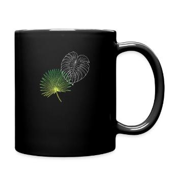 Line Art Palm Fan & Monstera Duo - Tasse einfarbig - Schwarz - Rechts