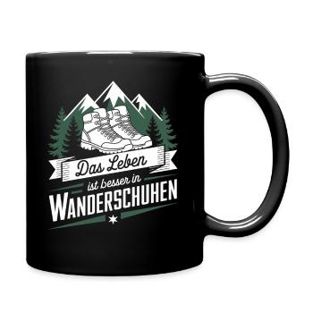 Leben Besser Wanderschuhen Wandern Pilgern Berge - Tasse einfarbig - Schwarz - Rechts