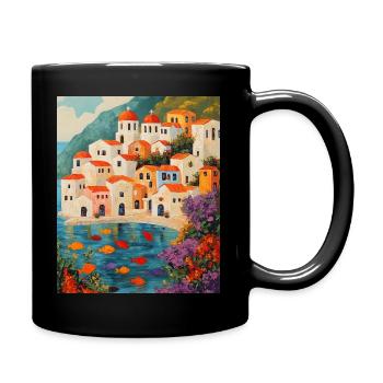 Grecque colorée, ville chrétienne au bord de la mer - Mug uni - noir - Droite