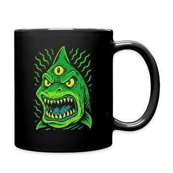 Dreiaugiger Neonhai mit Reißzähnen - Tasse einfarbig - Schwarz - Rechts