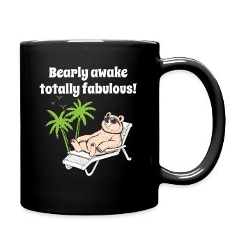 Bear in sunglasses chilling in deck chair palm trees - Full Colour Mug - black - Right