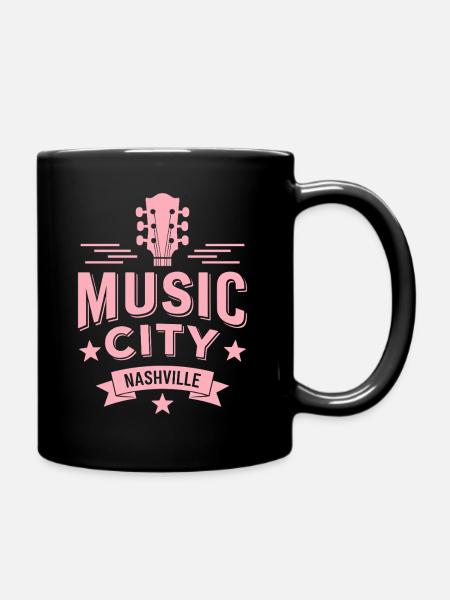 Music City Nashville Guitar Tennessee - Full Colour Mug - black