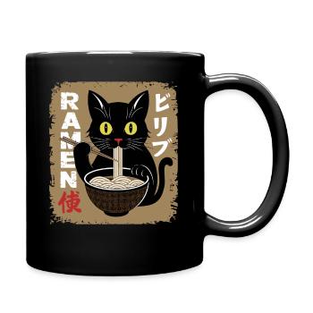 Hungrige Katze Ramen Fan Suppe Nudeln Manga Japan - Tasse einfarbig - Schwarz - Rechts