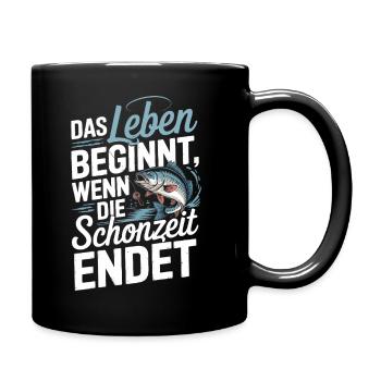 Das Leben beginnt, wenn die Schonzeit endet Angeln - Tasse einfarbig - Schwarz - Rechts