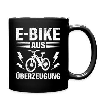E-BIKE AUS ÜBERZEUGUNG Elektro Fahrrad Lustiges - Tasse einfarbig - Schwarz - Rechts