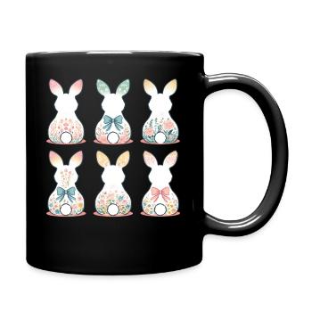 Easter Flower Bunnies Vintage Cottagecore Style - Full Colour Mug - black - Right