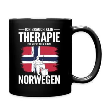 Ich brauch keine Therapie – Angeln in Norwegen - Tasse einfarbig - Schwarz - Rechts